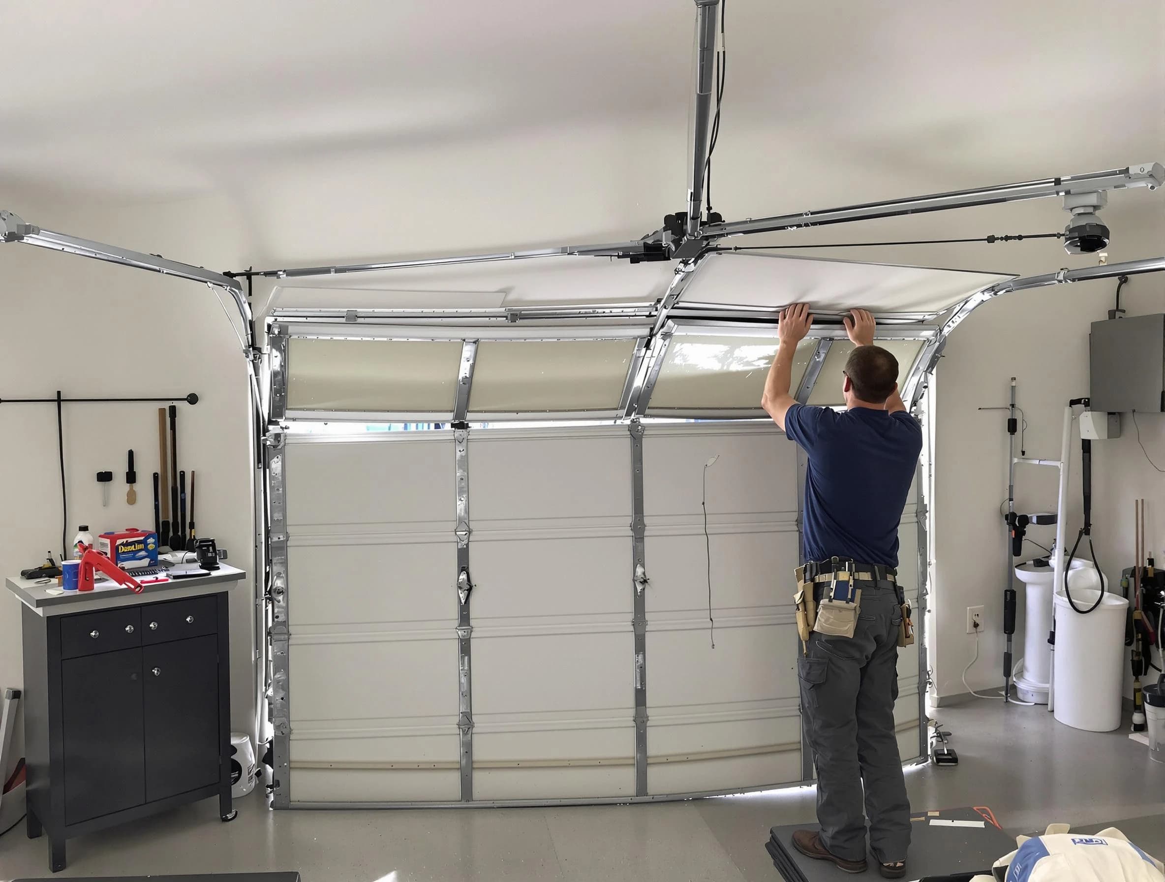 Ross Garage Door Repair specialist performing precise section replacement on Ross garage door