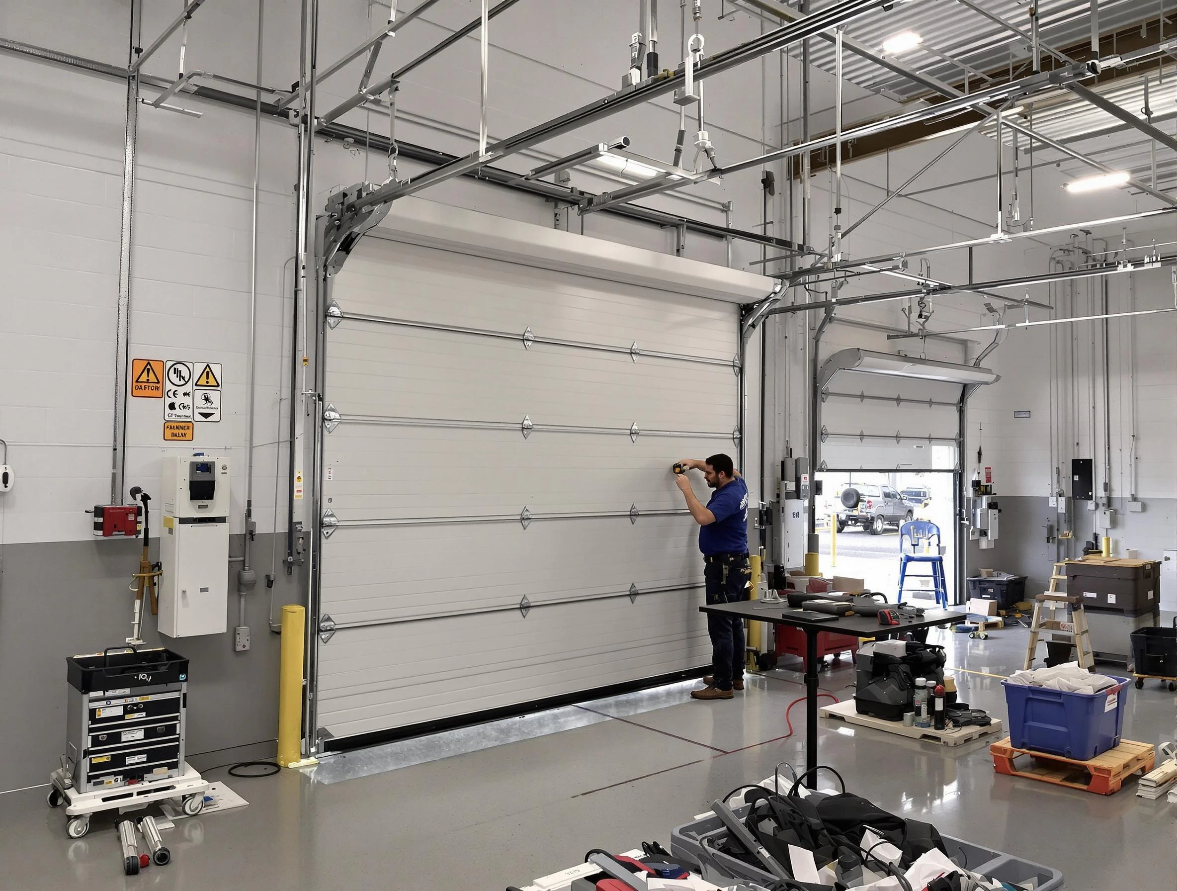 Commercial garage door repair being performed by Ross Garage Door Repair expert in Ross