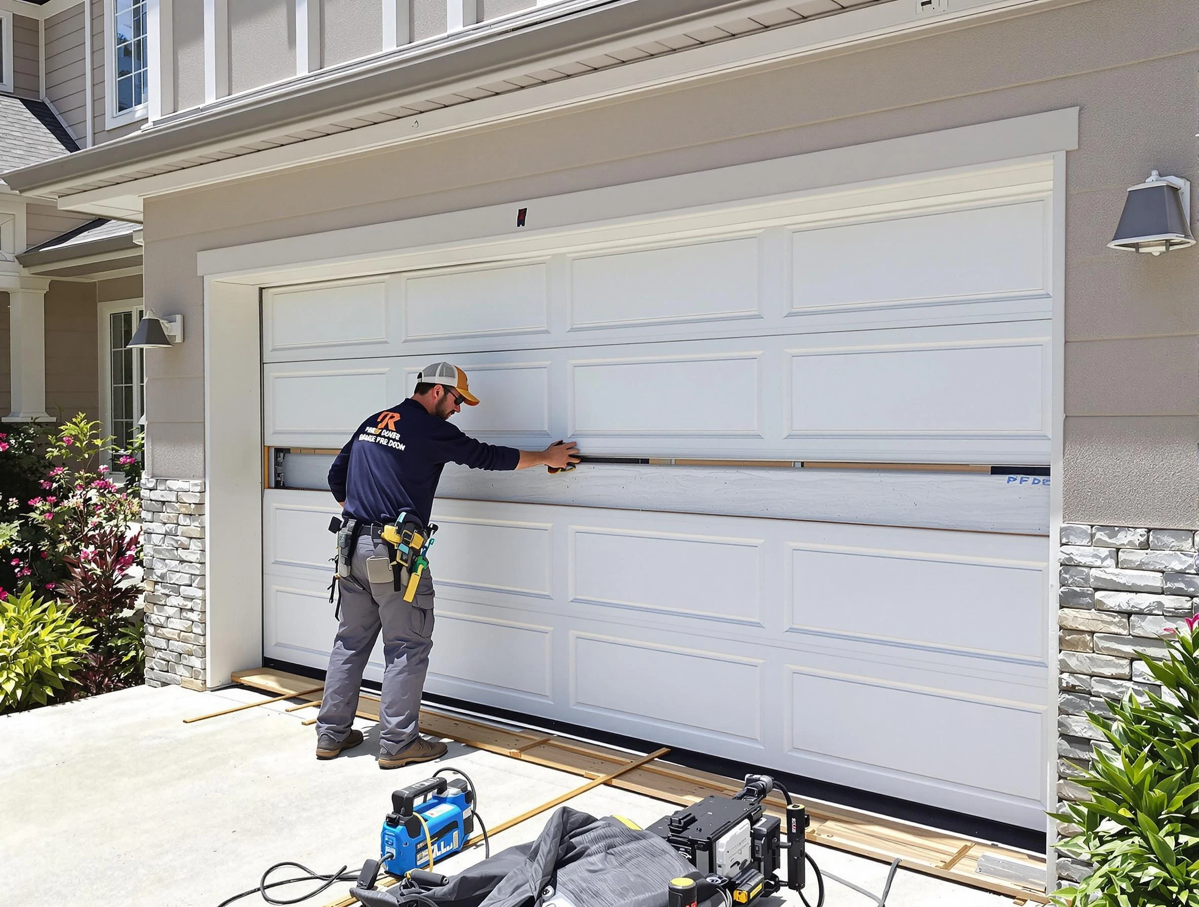 Ross Garage Door Repair team performing complete garage door replacement at Ross residence
