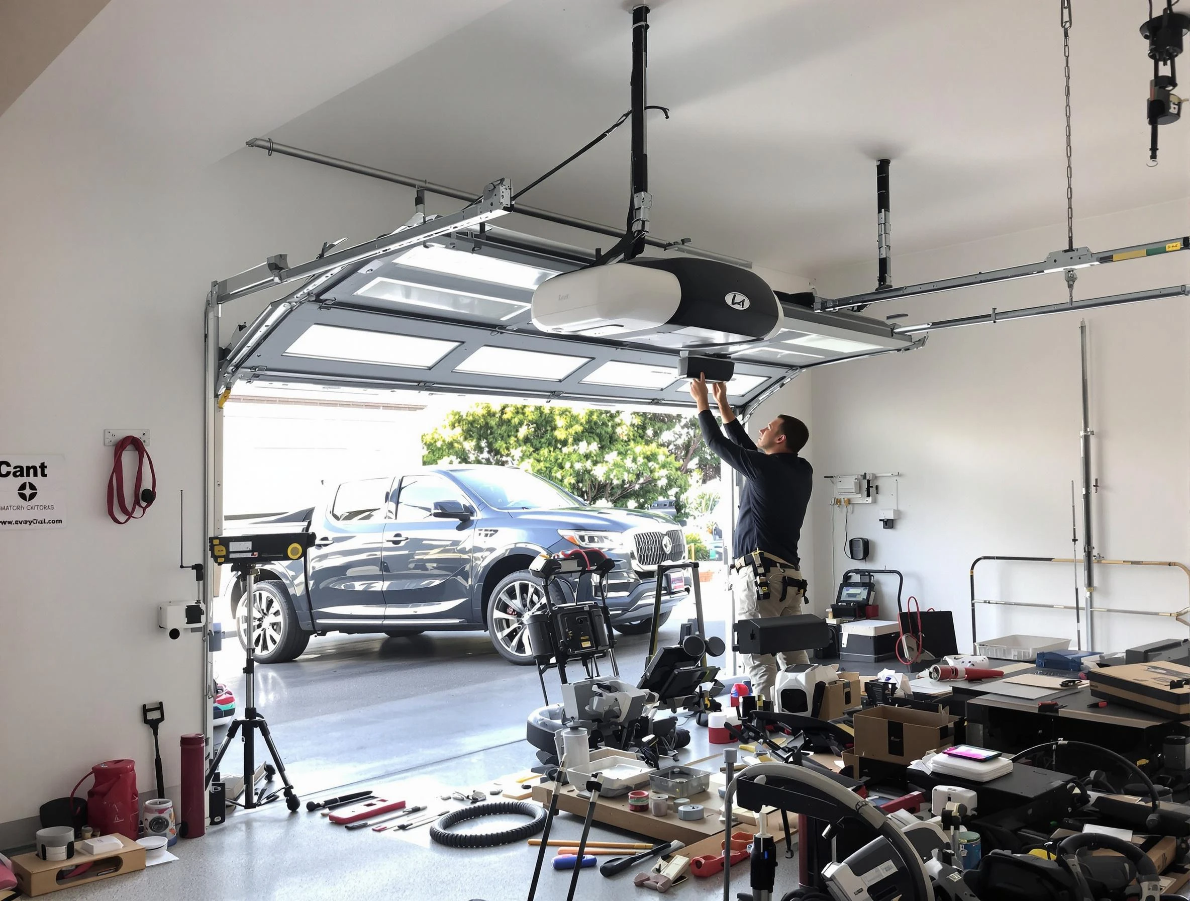 Ross Garage Door Repair specialist installing smart garage door opener system in Ross home