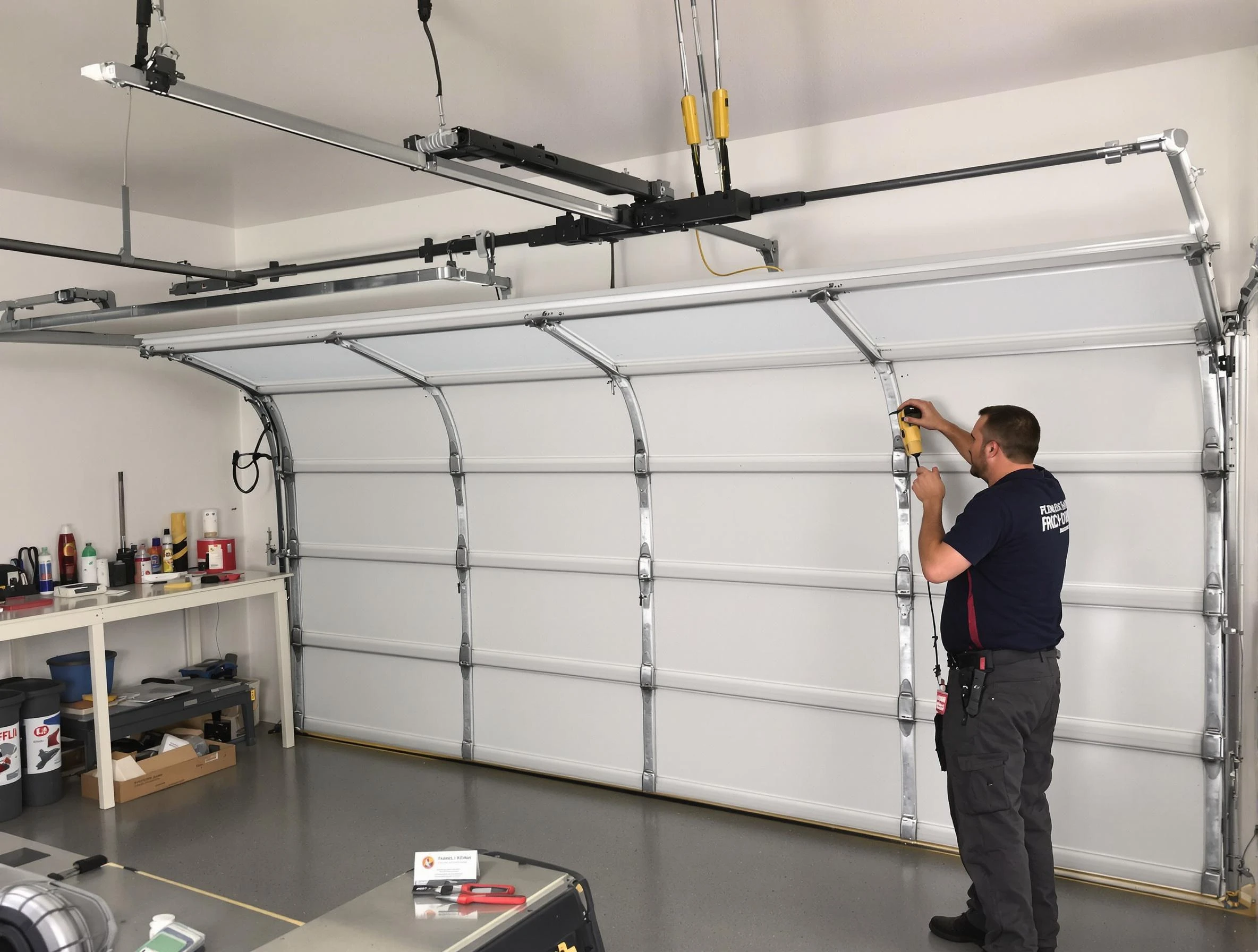 Ross Garage Door Repair certified technician performing overhead door system repair in Ross