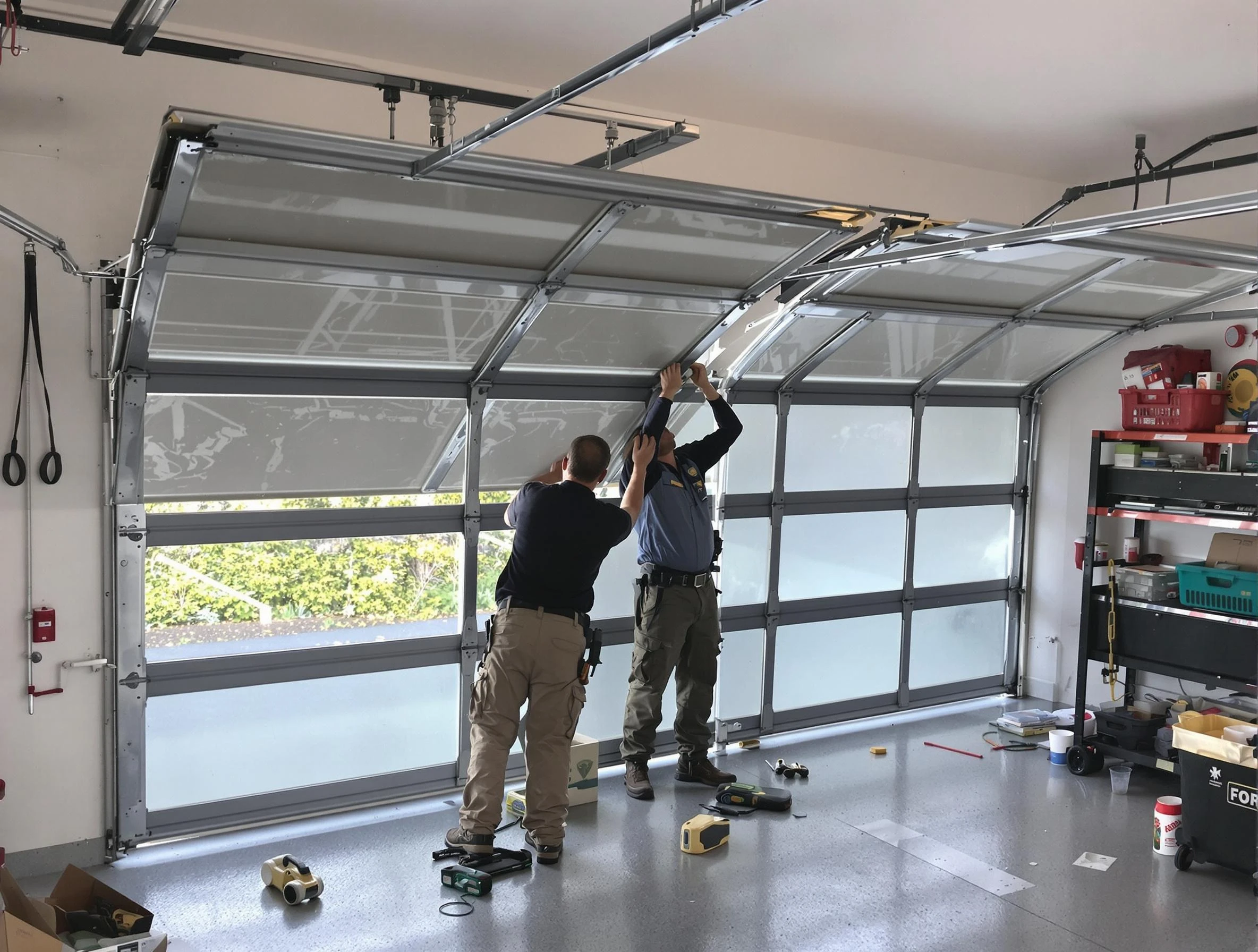 Ross Garage Door Repair expert performing precise panel replacement on Ross garage door