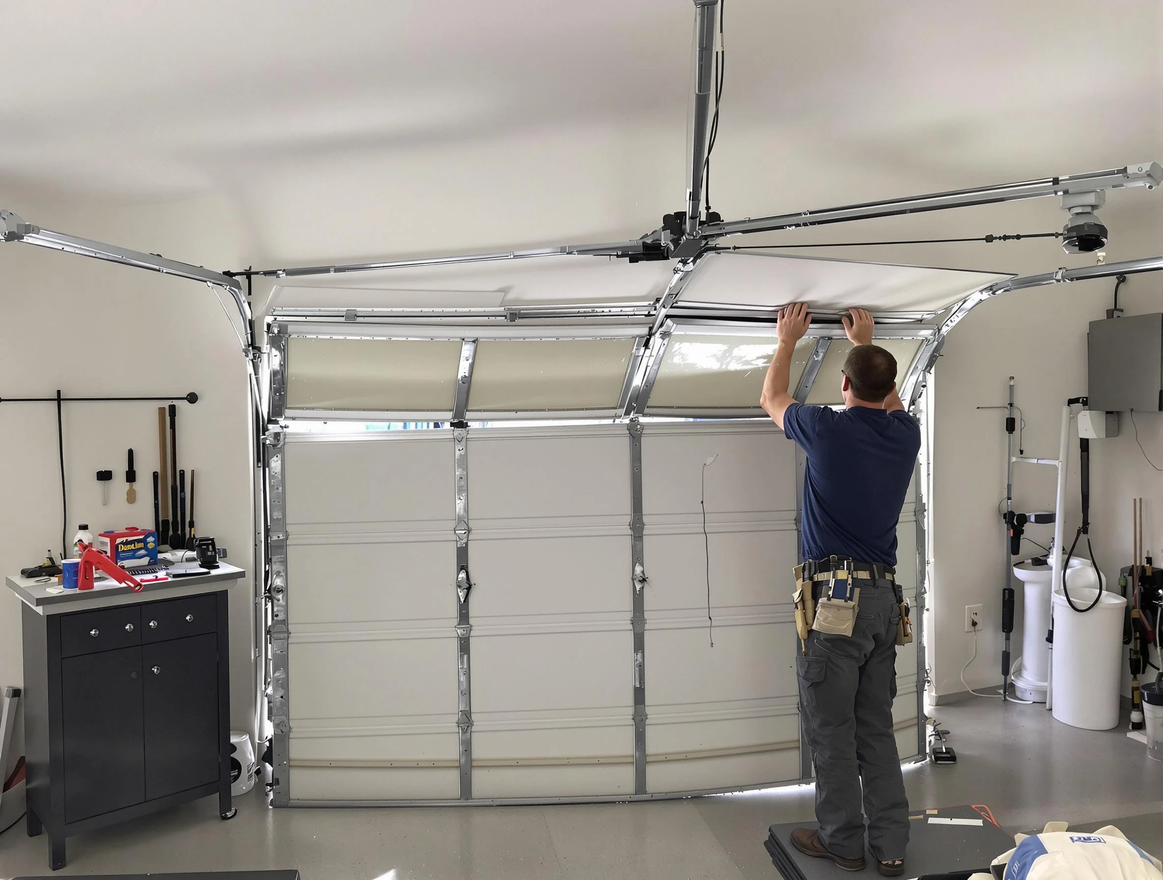 Ross Garage Door Repair specialist performing precise section replacement on Ross garage door