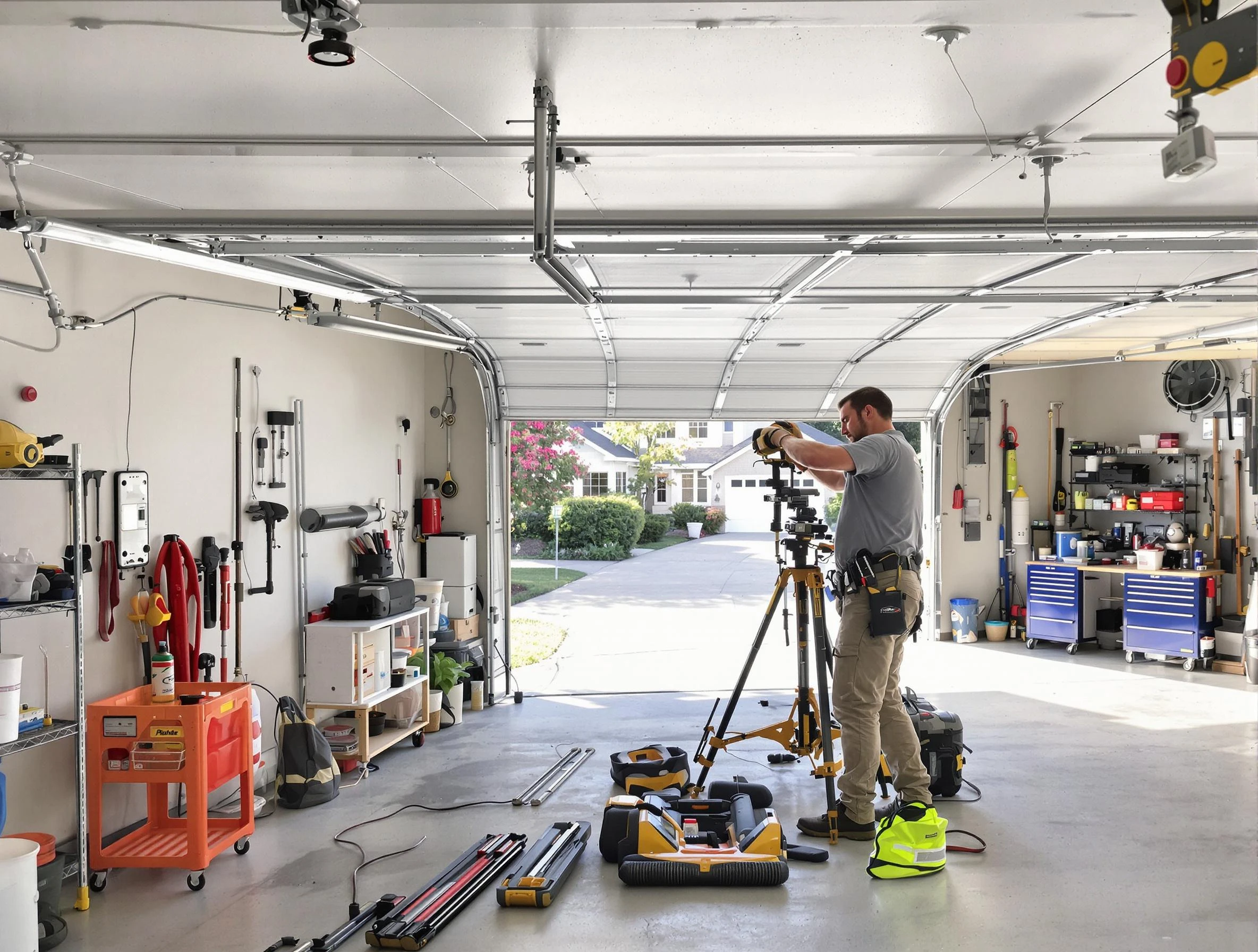 Ross Garage Door Repair specialist performing laser-guided track alignment in Ross